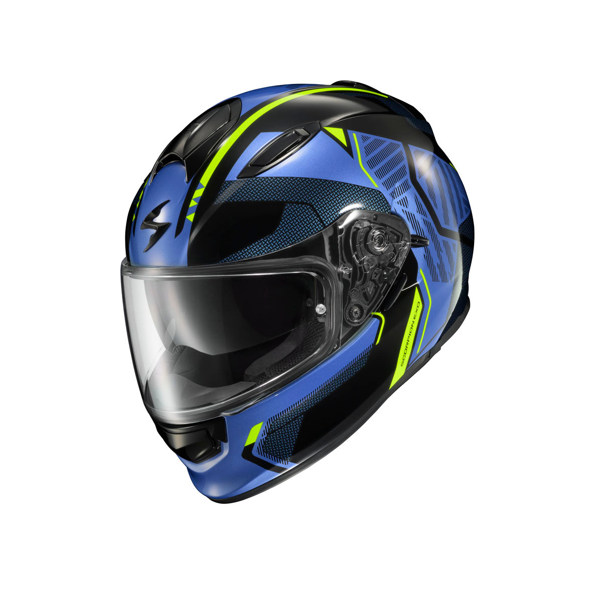 scorpion blue and.silver motorcycle helmet Scorpion EXO Ryzer Full Face Helmet Switch Blue/Hi Viz / 2XL