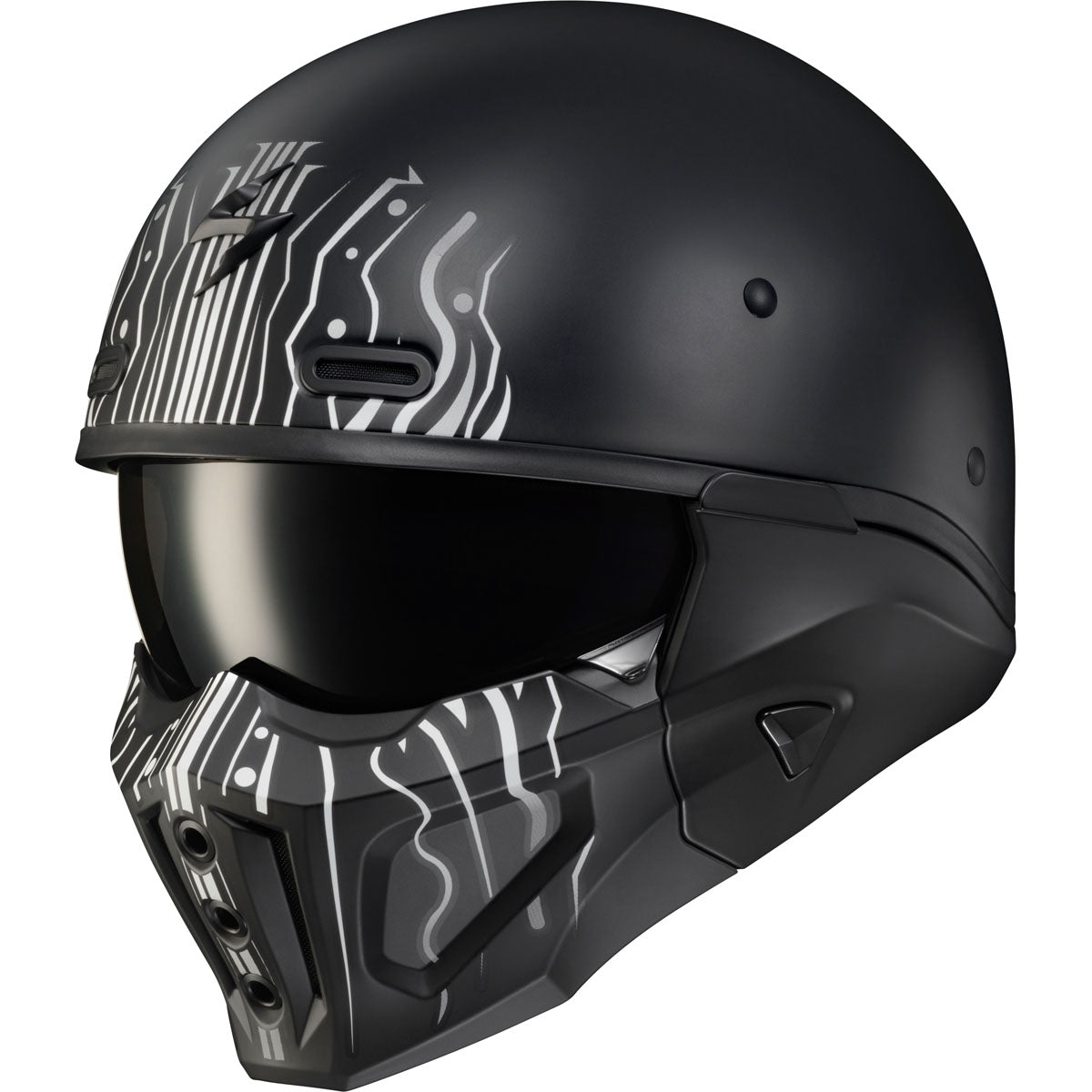 scorpion 1 2 helmet Covert X Open Face Helmet Tribe Matte Black/White 2x