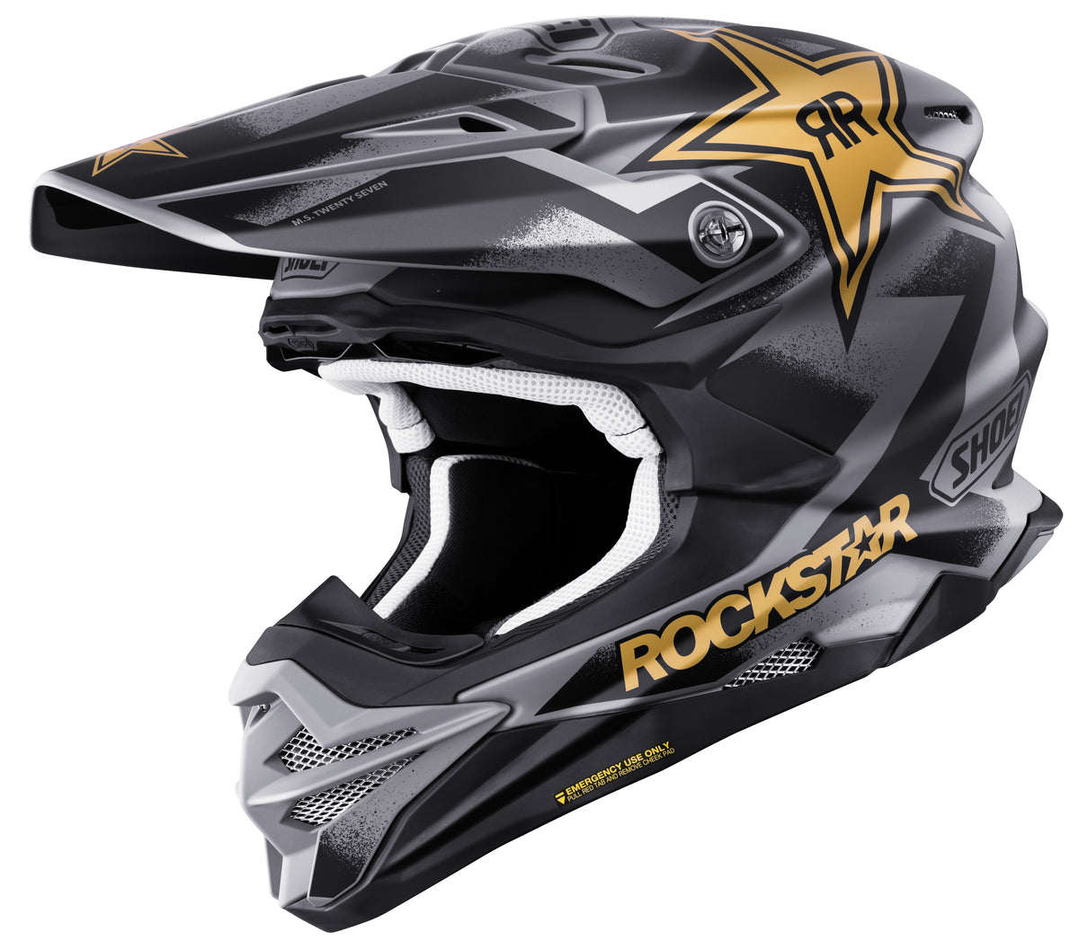 black and gold shoei helmet Shoei VFX-EVO Malcolm Stewart MS27 Helmet MD