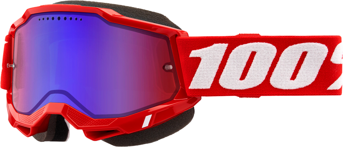 100% Accuri 2 Snowmobile Goggles Neon Red / Mirror Red/Blue Lens