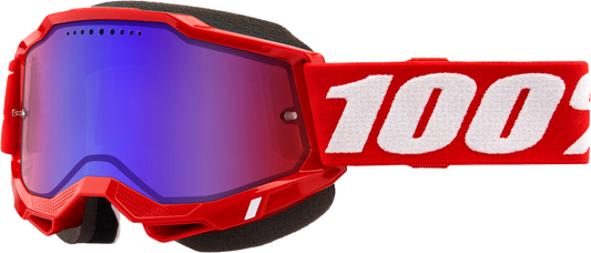 100% Accuri 2 Snowmobile Goggles Neon Red / Mirror Red/Blue Lens