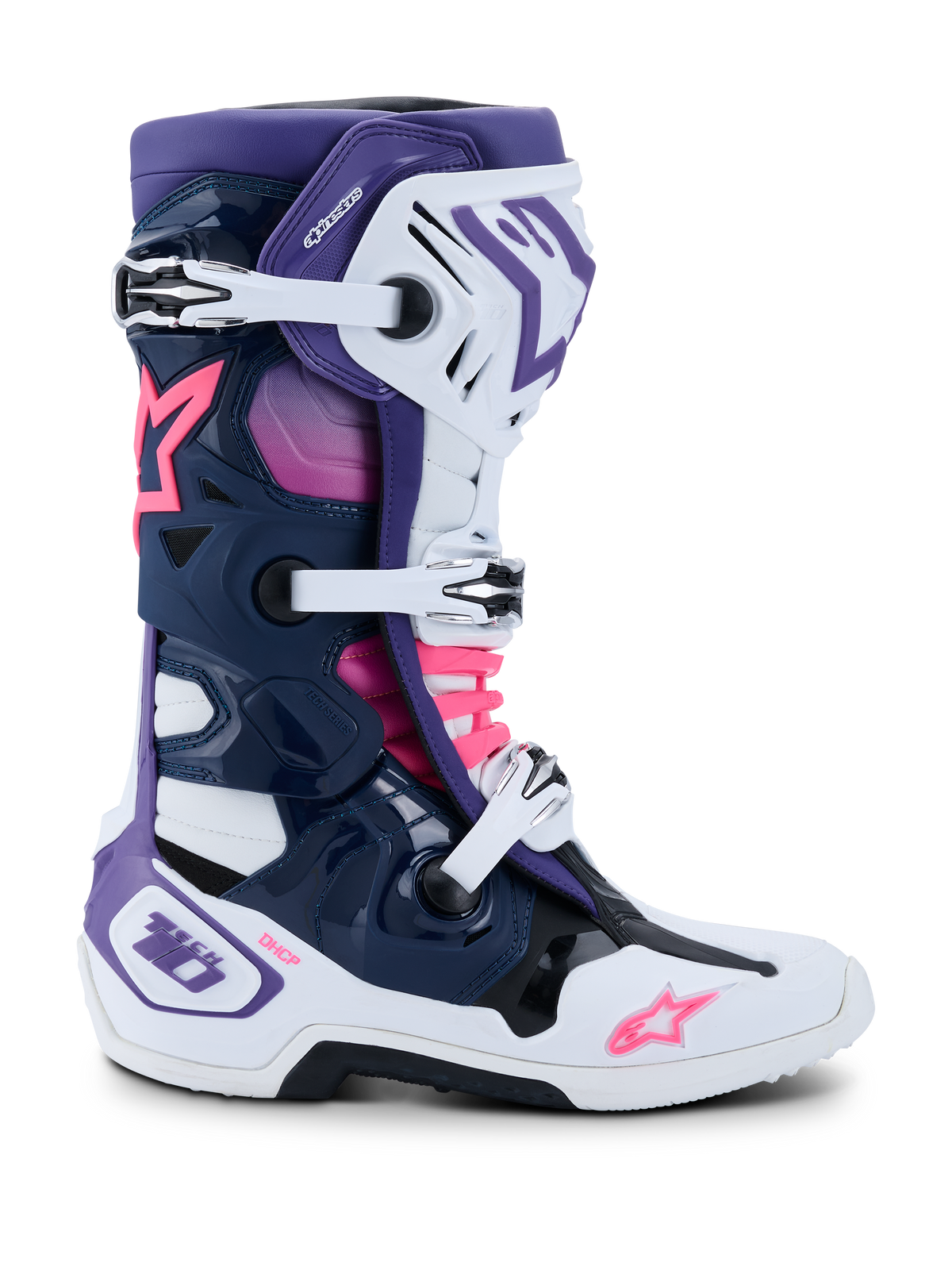 Alpinestars Tech 10 Boots - White/Violet/Navy blue/Pink Fluo
