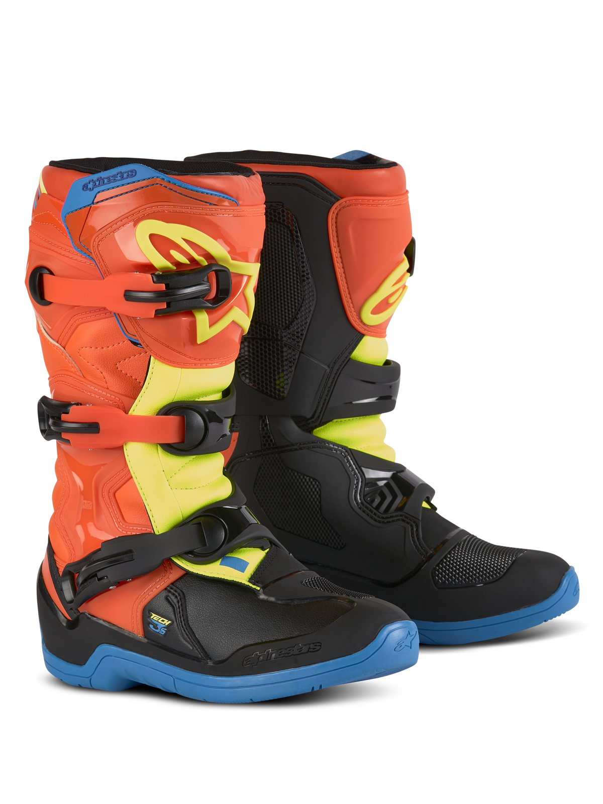 Alpinestars Youth Tech 3S Boots - Orange Fluo/Enamel Blue/Yellow Fluo