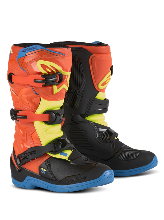 Alpinestars Youth Tech 3S Boots - Orange Fluo/Enamel Blue/Yellow Fluo