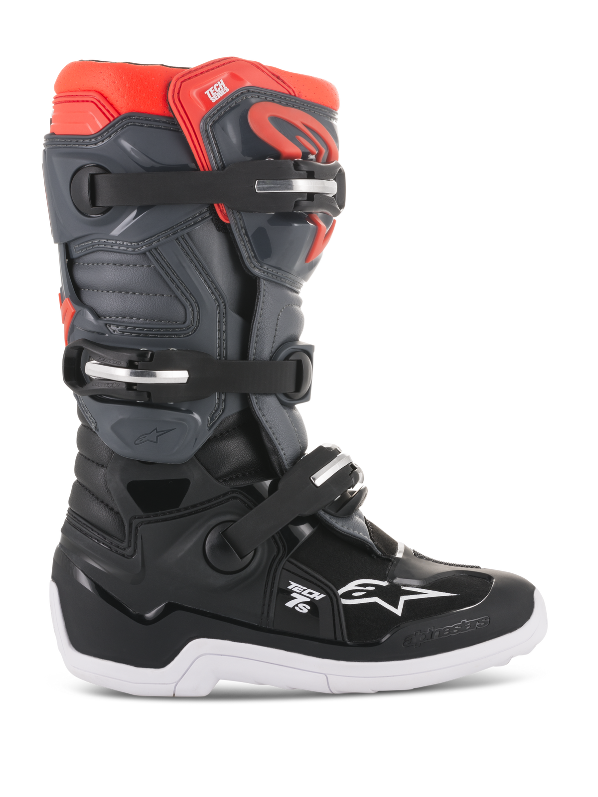 Alpinestars Youth Tech 7S Boots - Black/Dark Gray/Red Fluorescent