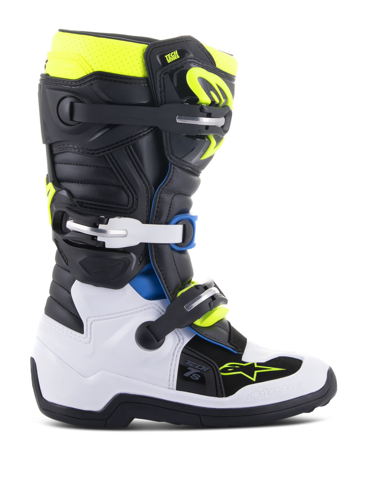 Alpinestars Youth Tech 7S Boots - Black/Enamel/Blue/Yellow Fluo