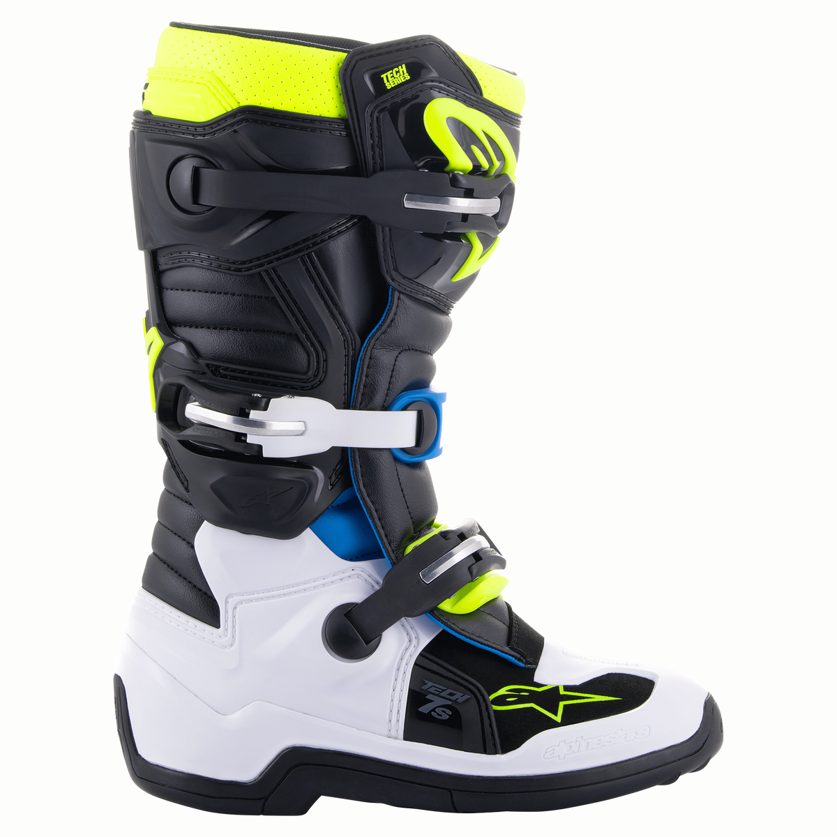 Alpinestars Youth Tech 7S Boots - Black/Enamel/Blue/Yellow Fluo
