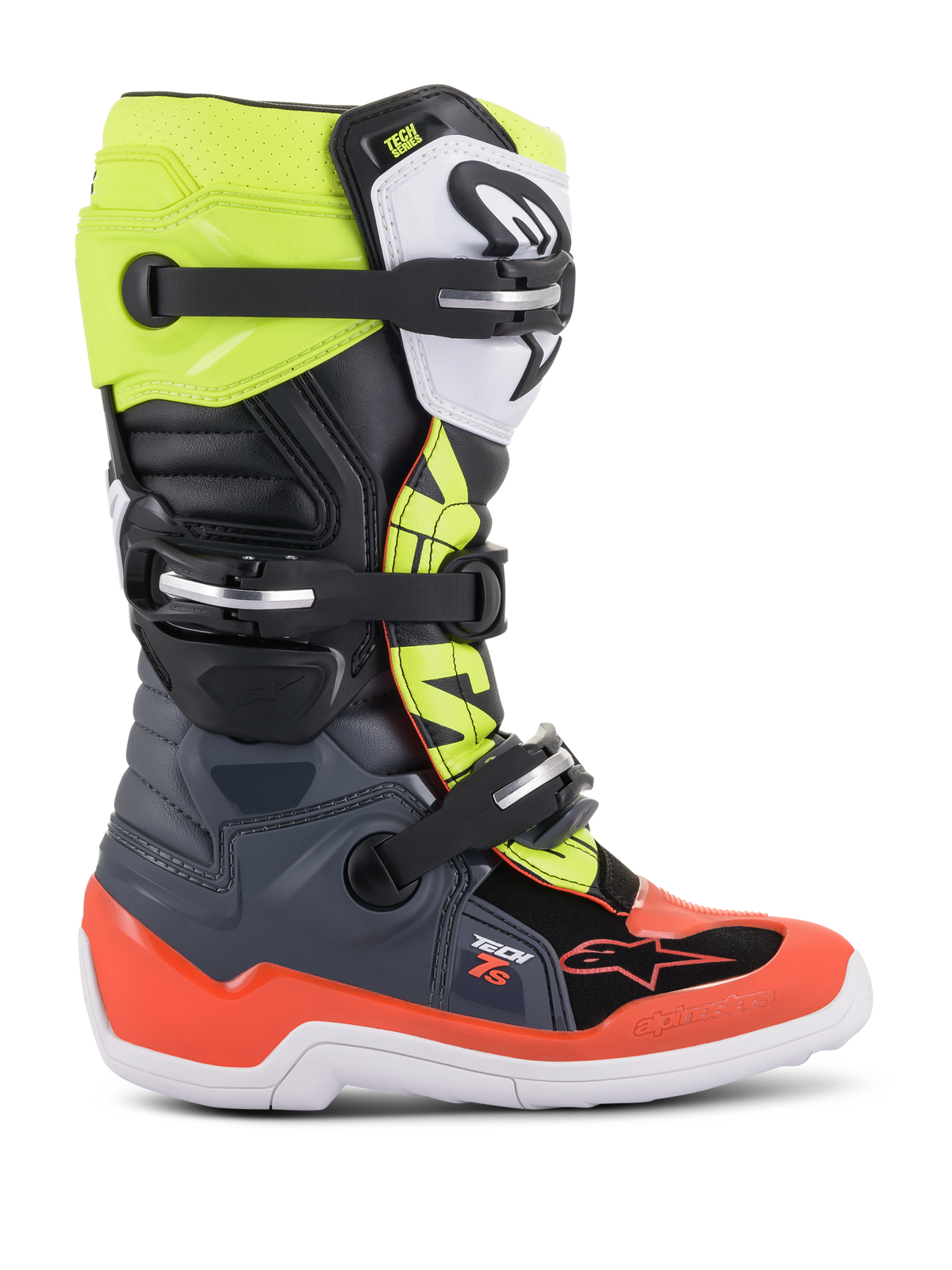 Alpinestars Youth Tech 7S Boots - Dark Gray/Red flourescent/Yellow