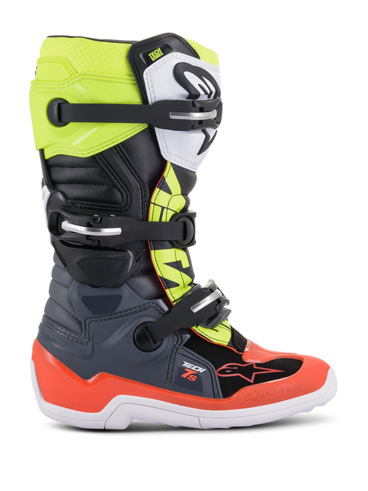 Alpinestars Youth Tech 7S Boots - Dark Gray/Red flourescent/Yellow