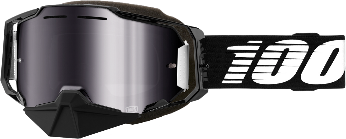 100% Armega Snowmobile Goggles Black / Mirror Silver Flash Lens