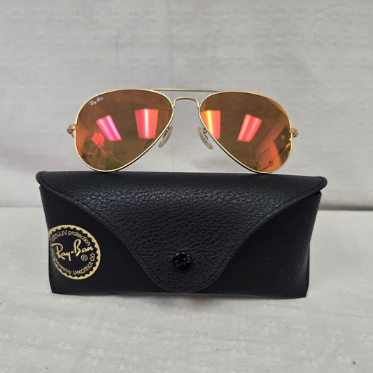 Ray Ban Aviator Large Metal Sunglasses Arista Gold w/ Orange Fire Lens RB3025 112/69