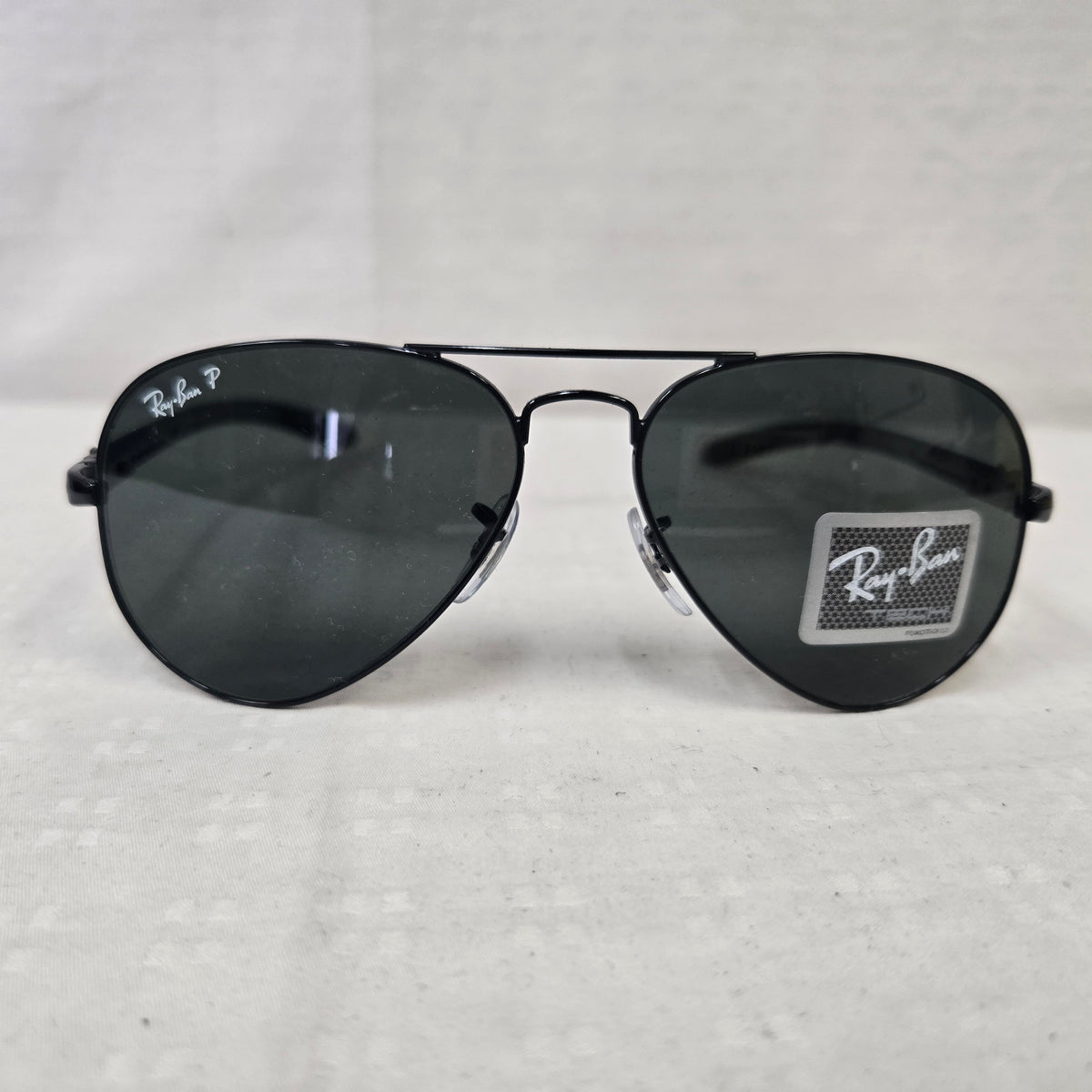 Ray Ban Aviator Carbon Fibre Oval Sunglasses Black Frame/Crystal Polar Green Lens RB8307