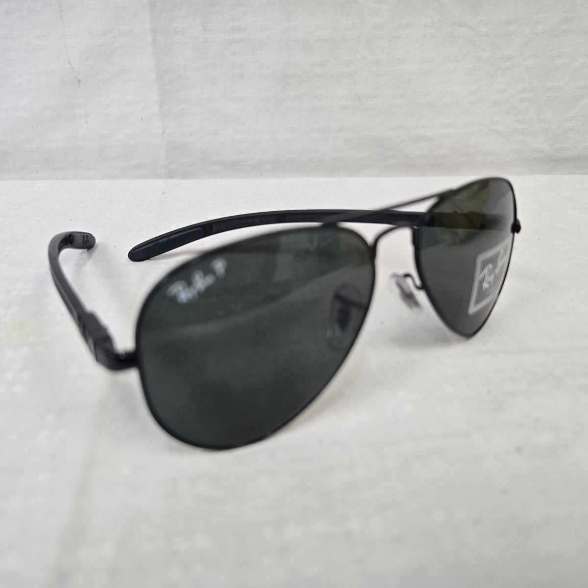 Ray Ban Aviator Carbon Fibre Oval Sunglasses Black Frame/Crystal Polar Green Lens RB8307