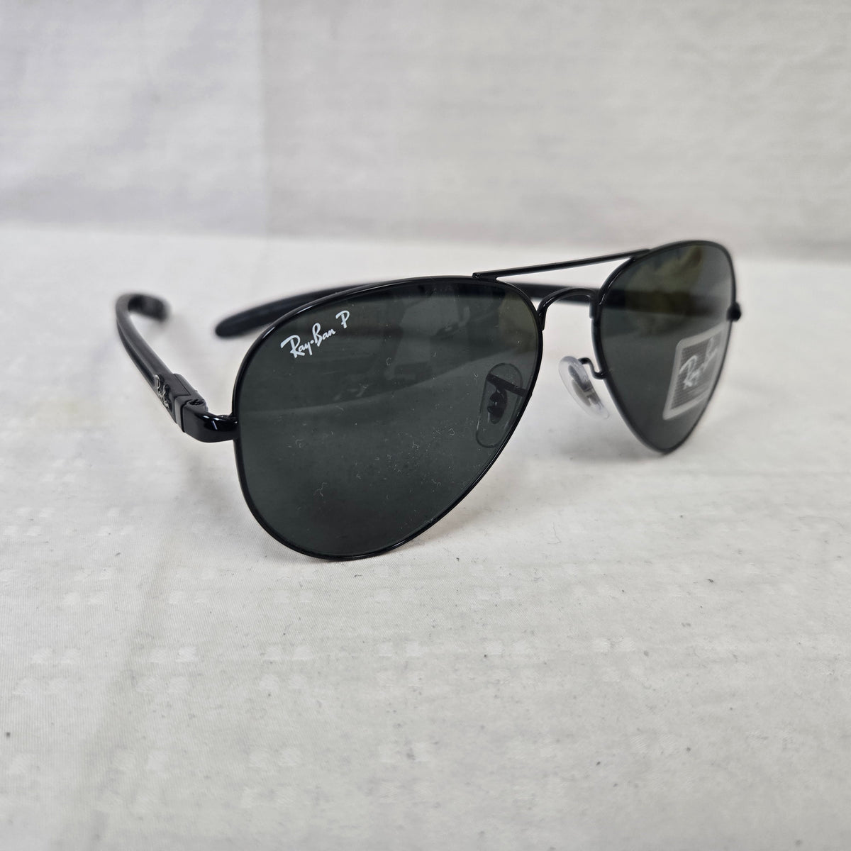 Ray Ban Aviator Carbon Fibre Oval Sunglasses Black Frame/Crystal Polar Green Lens RB8307