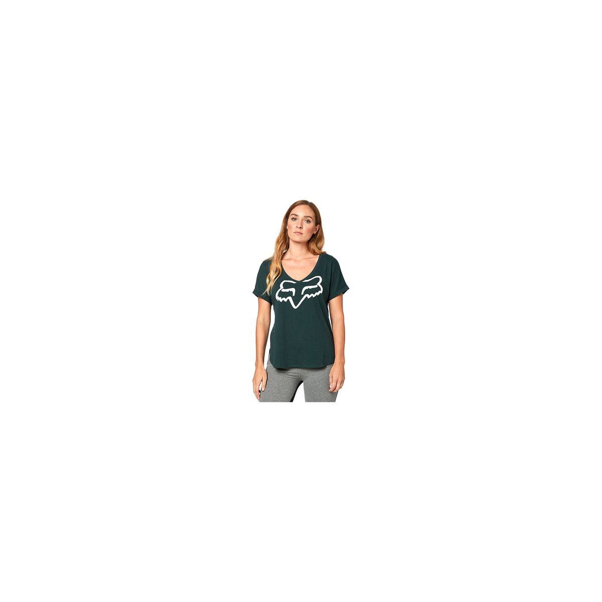 Fox Racing Womens Responded V-Neck Roll Sleeve Tee CLOSEOUT - Emerald
