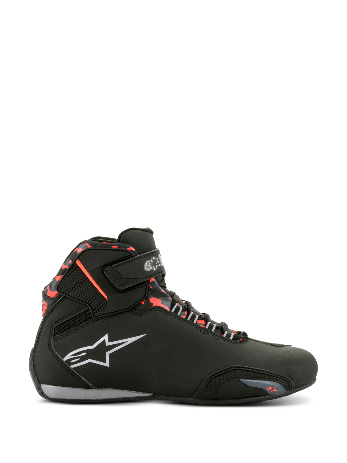 Alpinestars Sektor Waterproof Shoes - Black/Dark Gray/Red Fluo