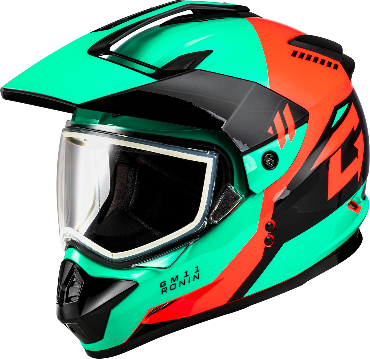 GMAX GM-11 Ronin Helmet CLOSEOUT Black/Aqua/Coral