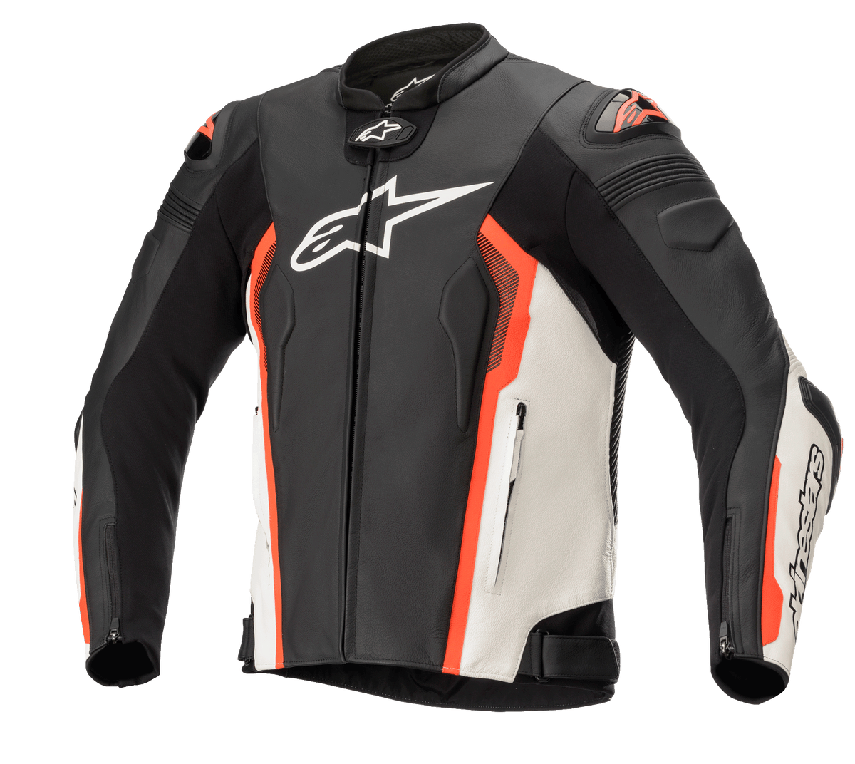 Alpinestars Missile V2 Leather Jacket - Black/White/Red Fluo