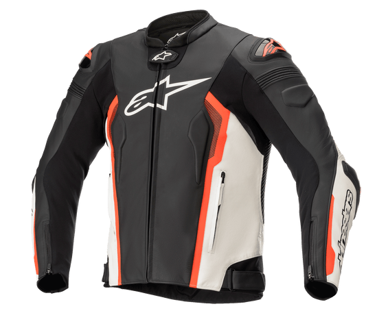 Alpinestars Missile V2 Leather Jacket - Black/White/Red Fluo