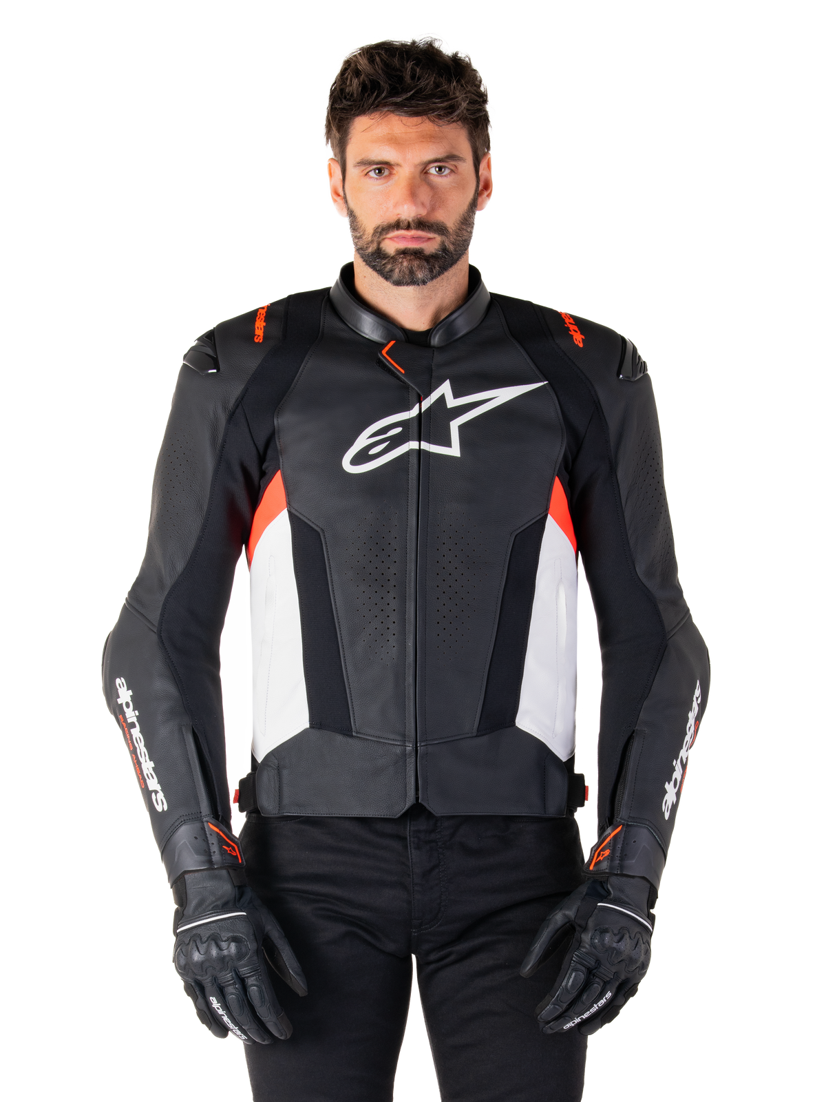 Alpinestars Missile V3 Leather Jacket - Black/White/Red Fluo