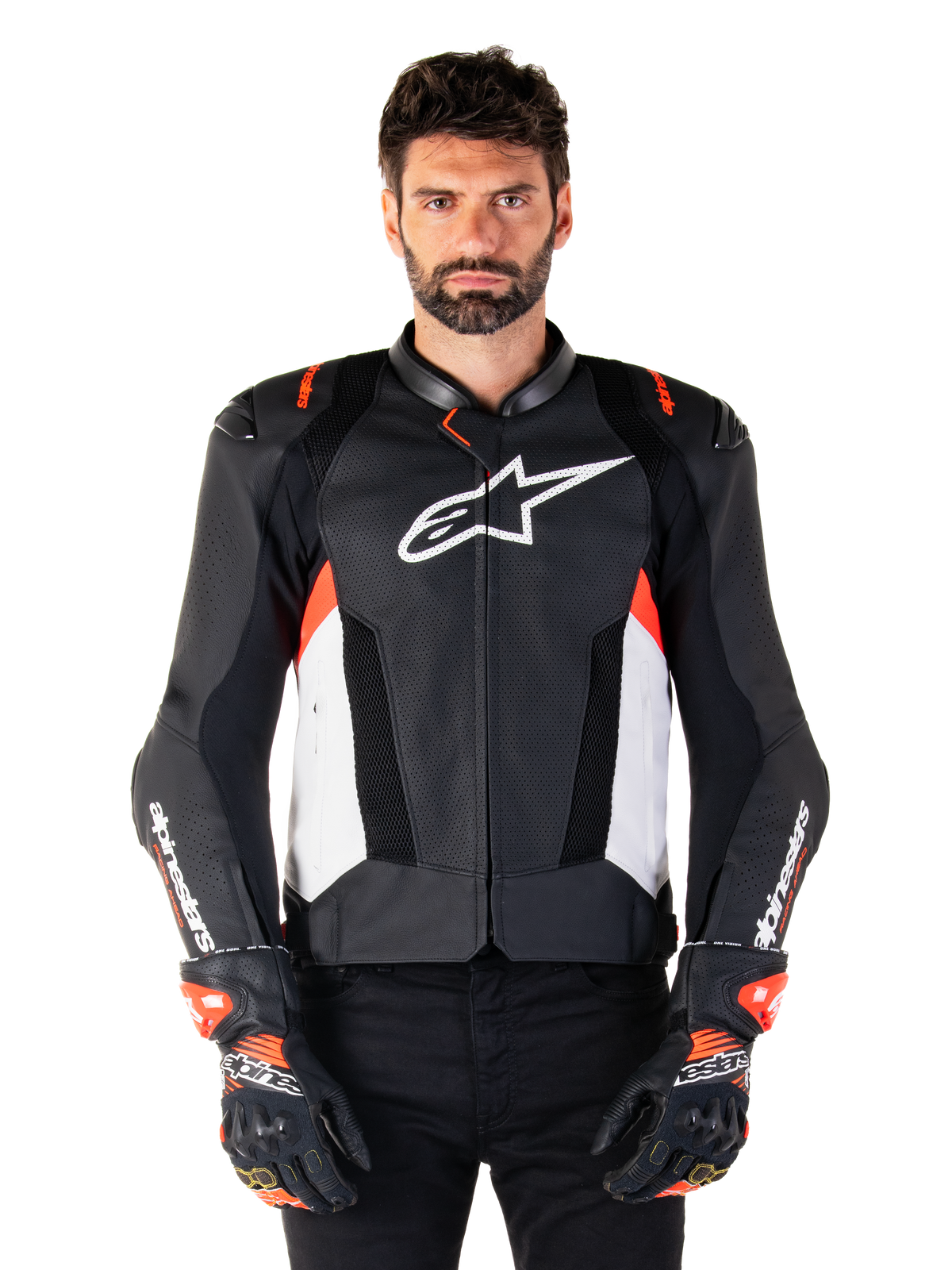 Alpinestars Missile V3 Airflow Leather Jacket - Black/White/Red Fluo