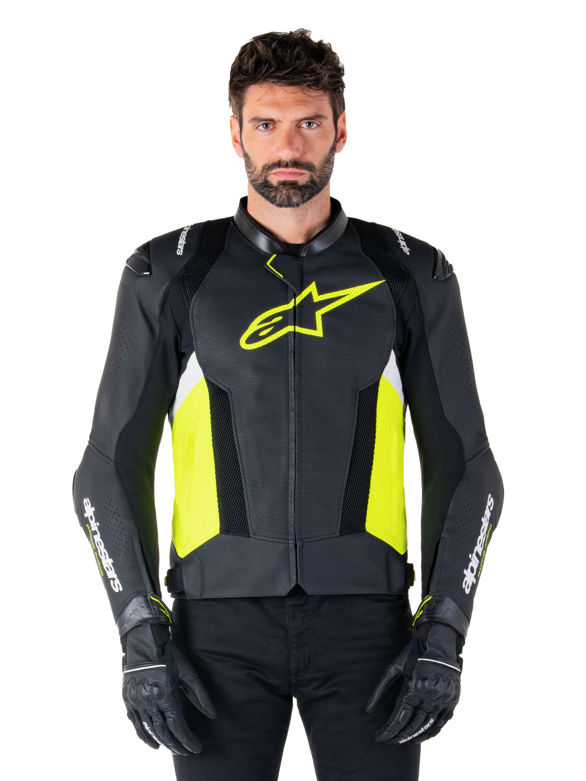 Alpinestars Missile V3 Airflow Leather Jacket - Black/Yellow Fluo/White