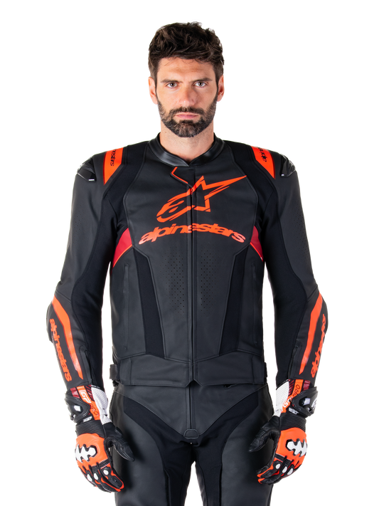 Alpinestars Missile V3 Ignition Leather Jacket - Black Red Fluo Dark Red