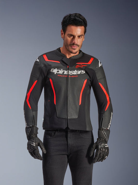 Alpinestars GP Force V2 Air Leather Jacket - Black/Red Fluo