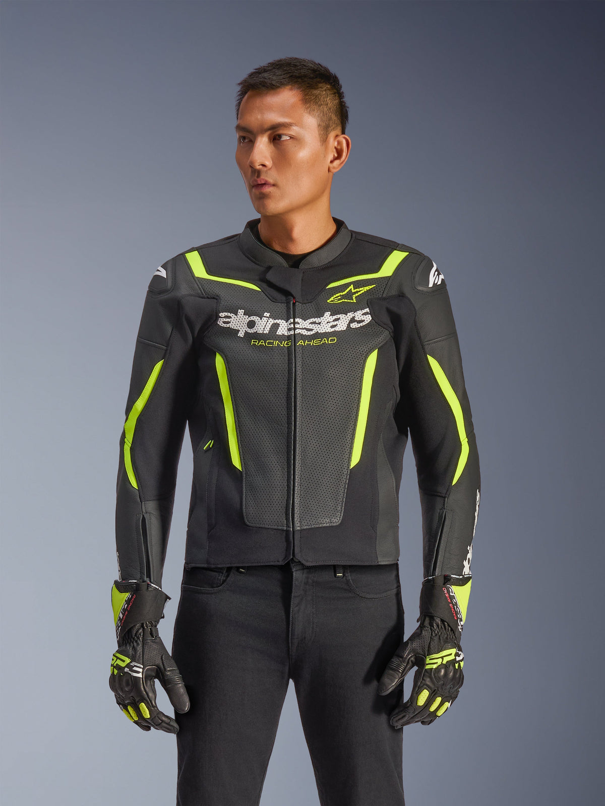 Alpinestars GP Force V2 Air Leather Jacket - Black/Yellow Fluo