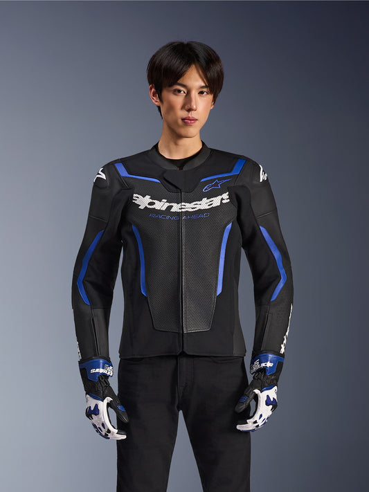 Alpinestars GP Force V2 Airflow Leather Jacket - Black/Metallic Blue