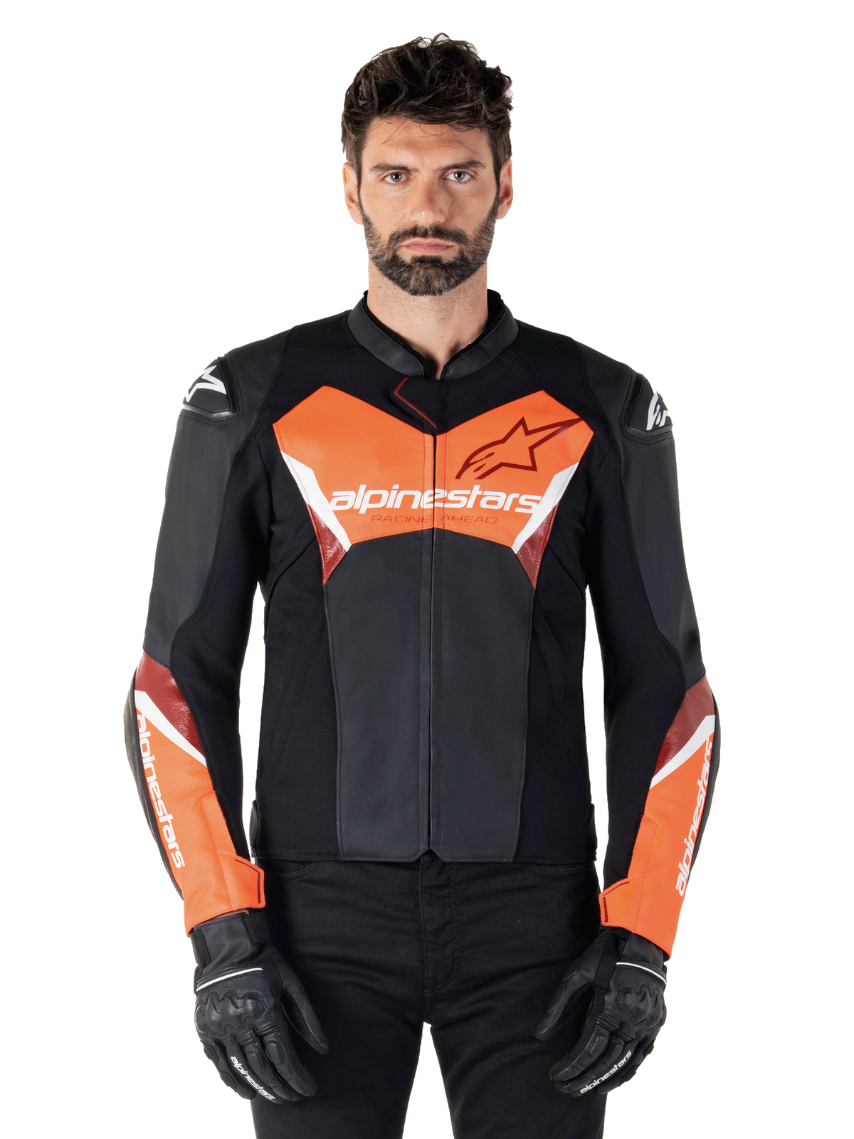 Alpinestars Faster V3 Leather Jacket - Black/Red Fluo