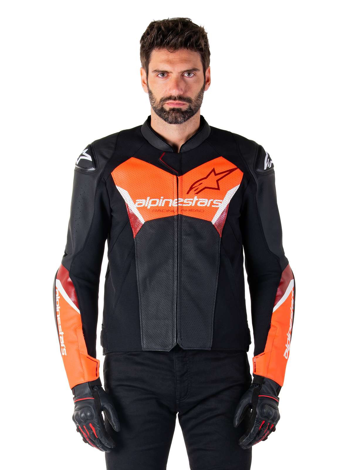 Alpinestars Faster V3 Airflow Leather Jacket - Black/Red Fluo