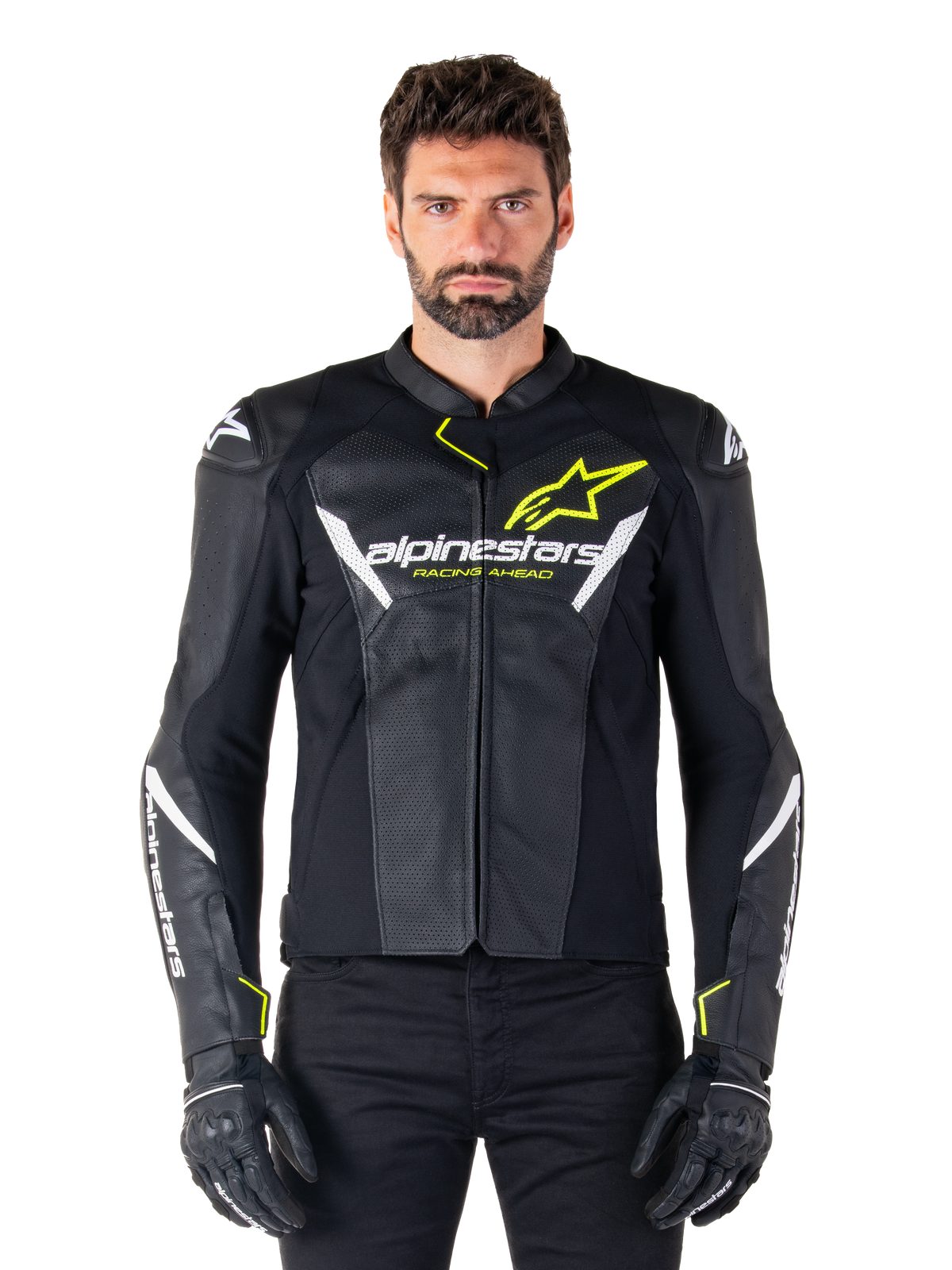 Alpinestars Faster V3 Airflow Leather Jacket - Black/White/Yellow