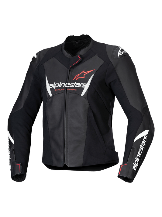 Alpinestars Womens Stella Faster V3 Leather Jacket - Black White Fluo Coral