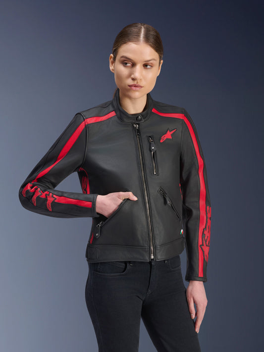 Alpinestars Womens Stella Dyno Leather Jacket - Red
