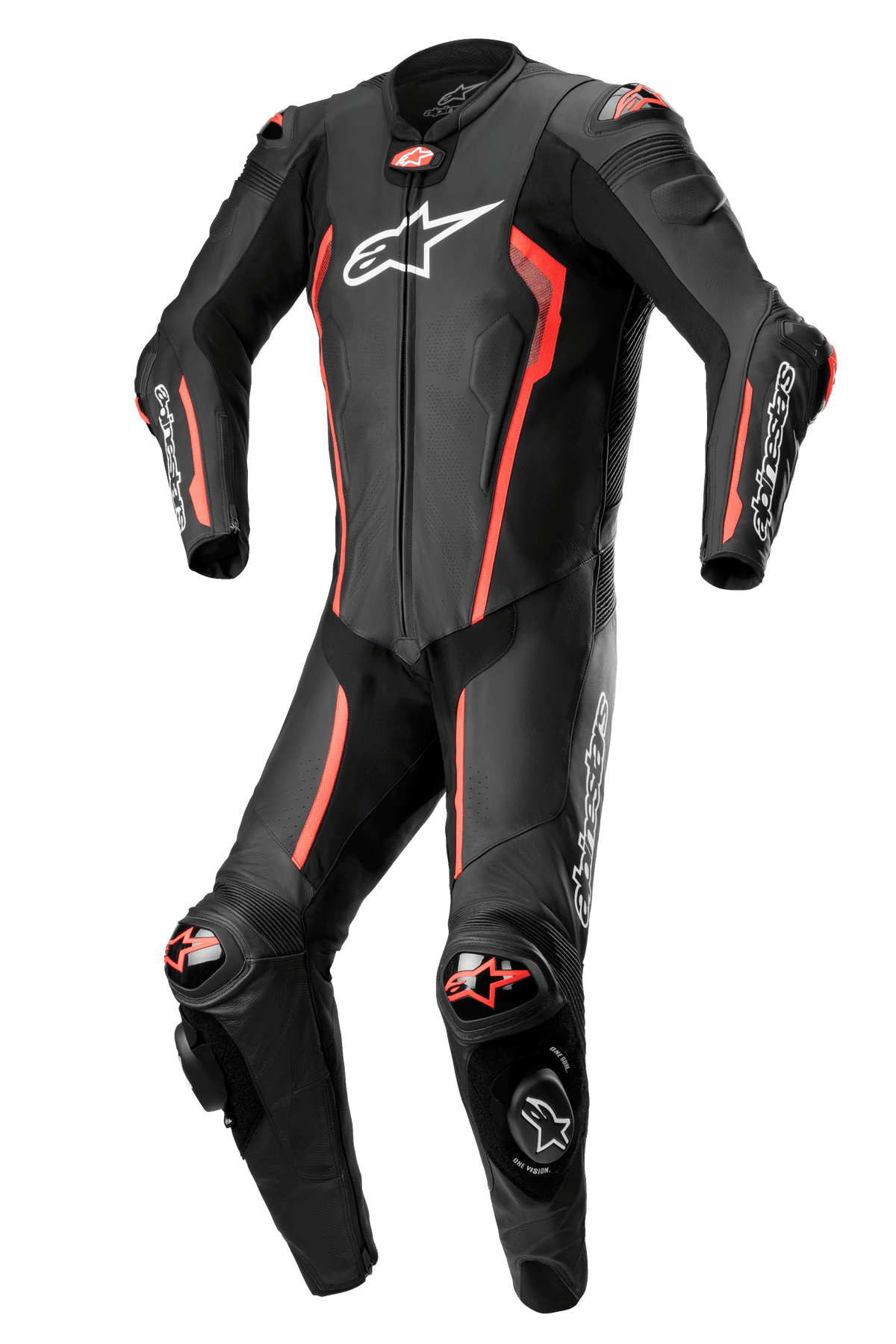 Alpinestars Missile v2 1-Piece Leather Suit CLOSEOUT - Black/Red Fluo
