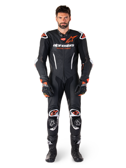 Alpinestars GP-R7 1-PC Leather Suit - Black/White/Red Fluo