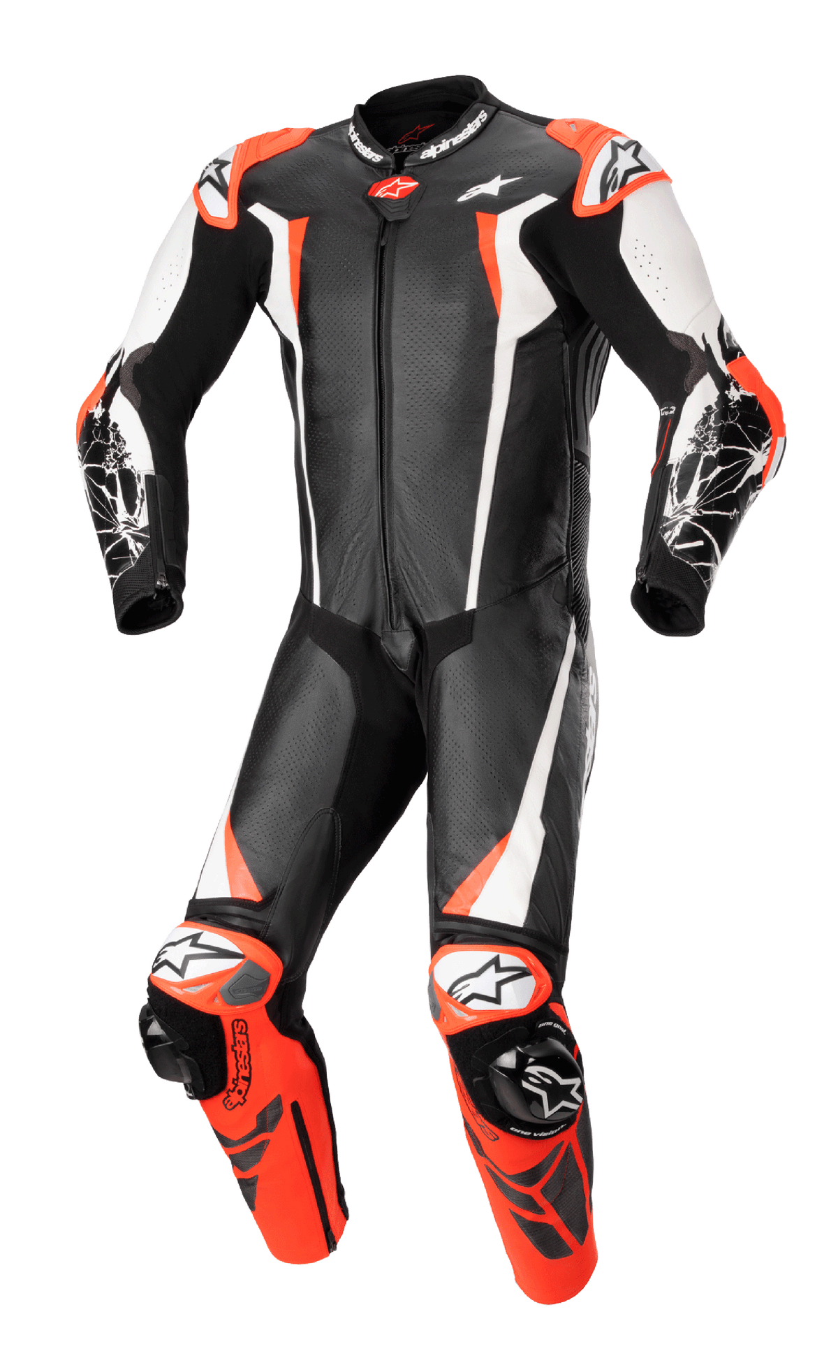 Alpinestars Racing Absolute v2 1-Piece Leather Suit - Black/White/Red Fluo