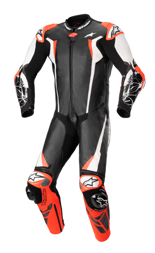 Alpinestars Racing Absolute v2 1-Piece Leather Suit - Black/White/Red Fluo