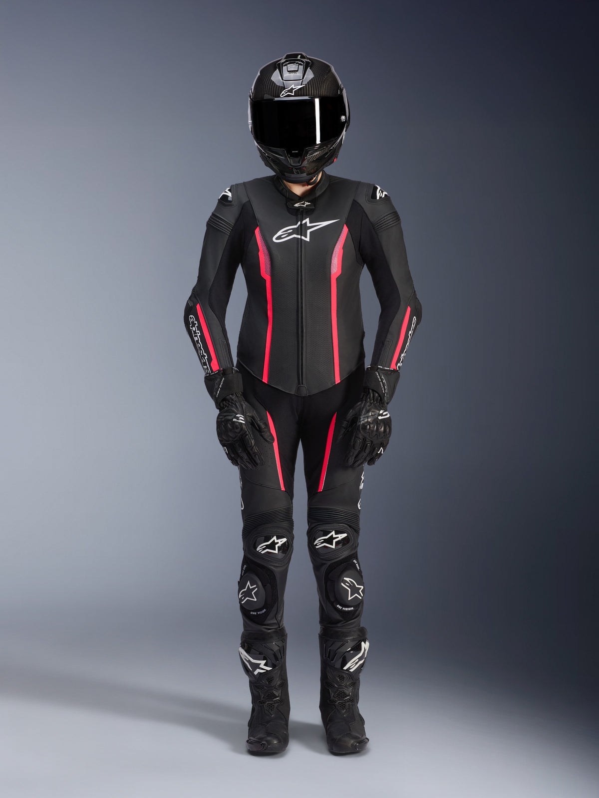 Alpinestars Stella Missile v2 1-Piece Leather Suit - Black/Diva Pink/Slate