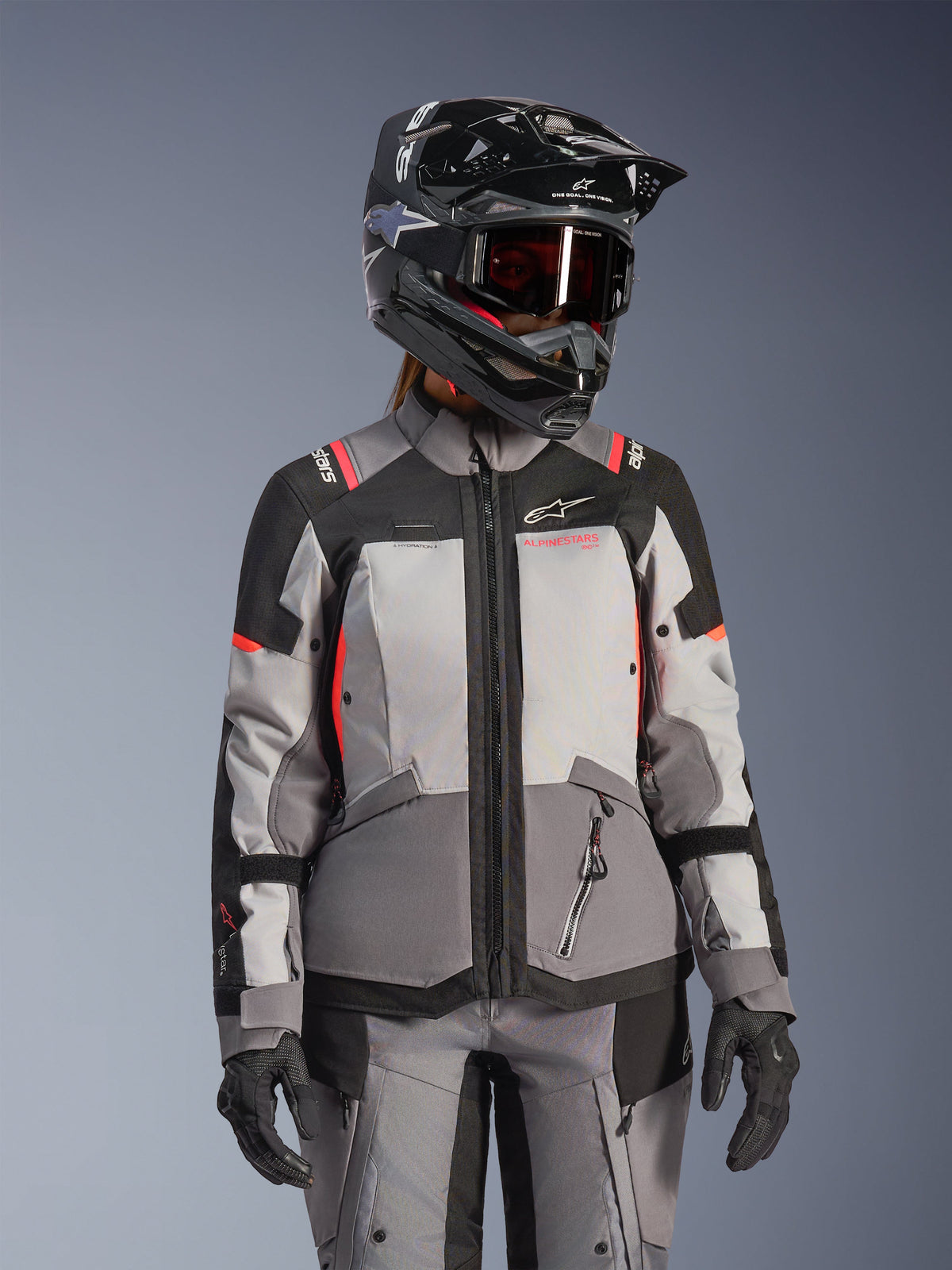 Alpinestars Womens Stella Andes V4 Drystar Jacket - Dark Gray/Ice Gray/Black/Coral Fluo