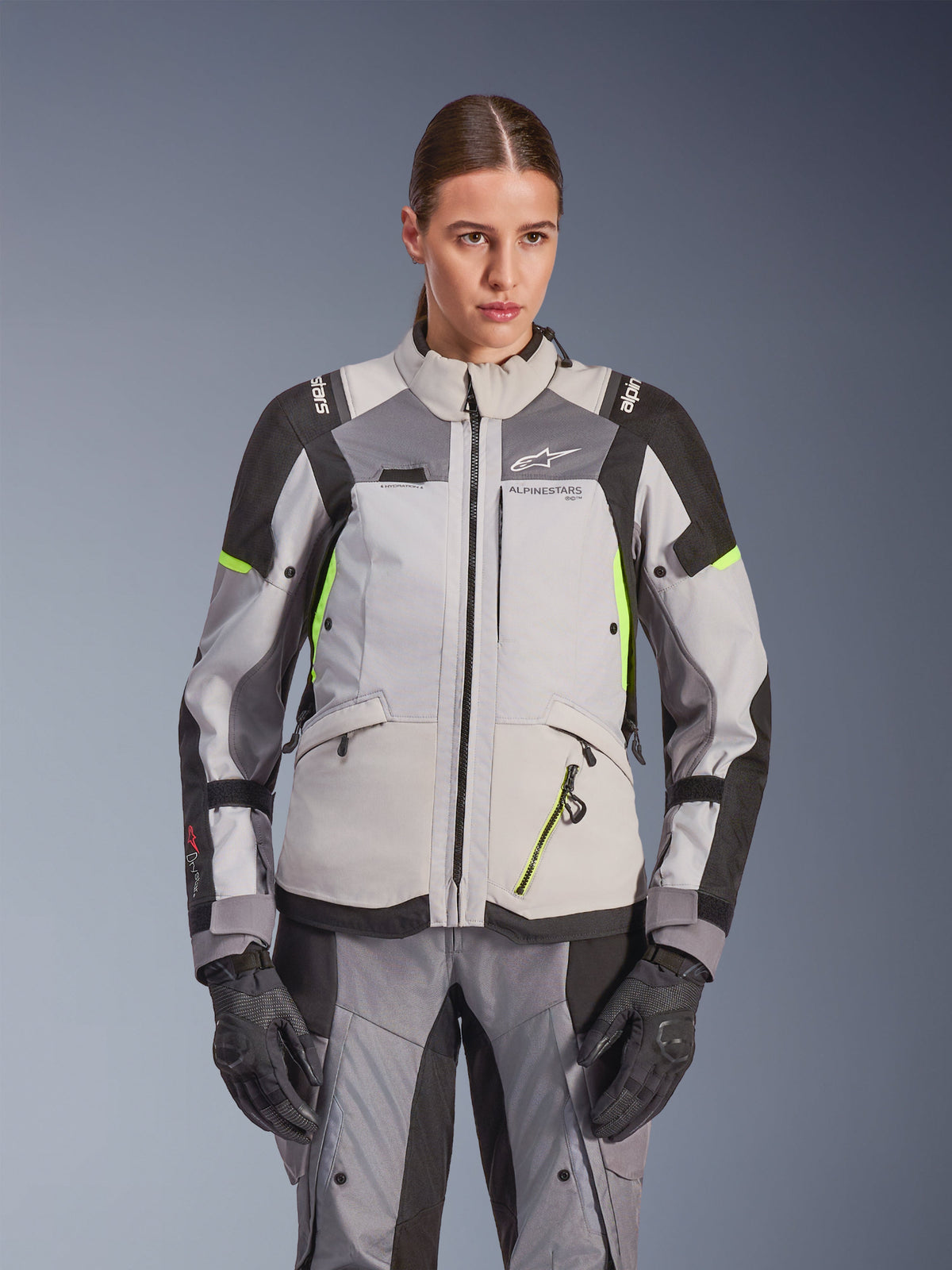 Alpinestars Womens Stella Andes V4 Drystar Jacket - Ice Gray/Dark Gray/Black/Yellow Fluo