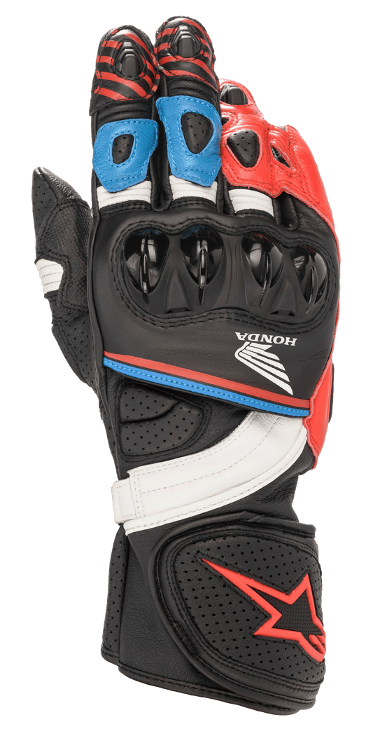 Alpinestars Honda GP Plus R V2 Gloves - Black/Bright Red/Blue