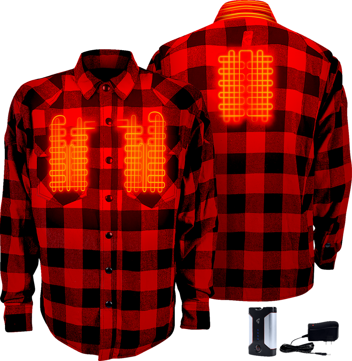 7 V Battery Heated Flannel Shirt - Red/Black