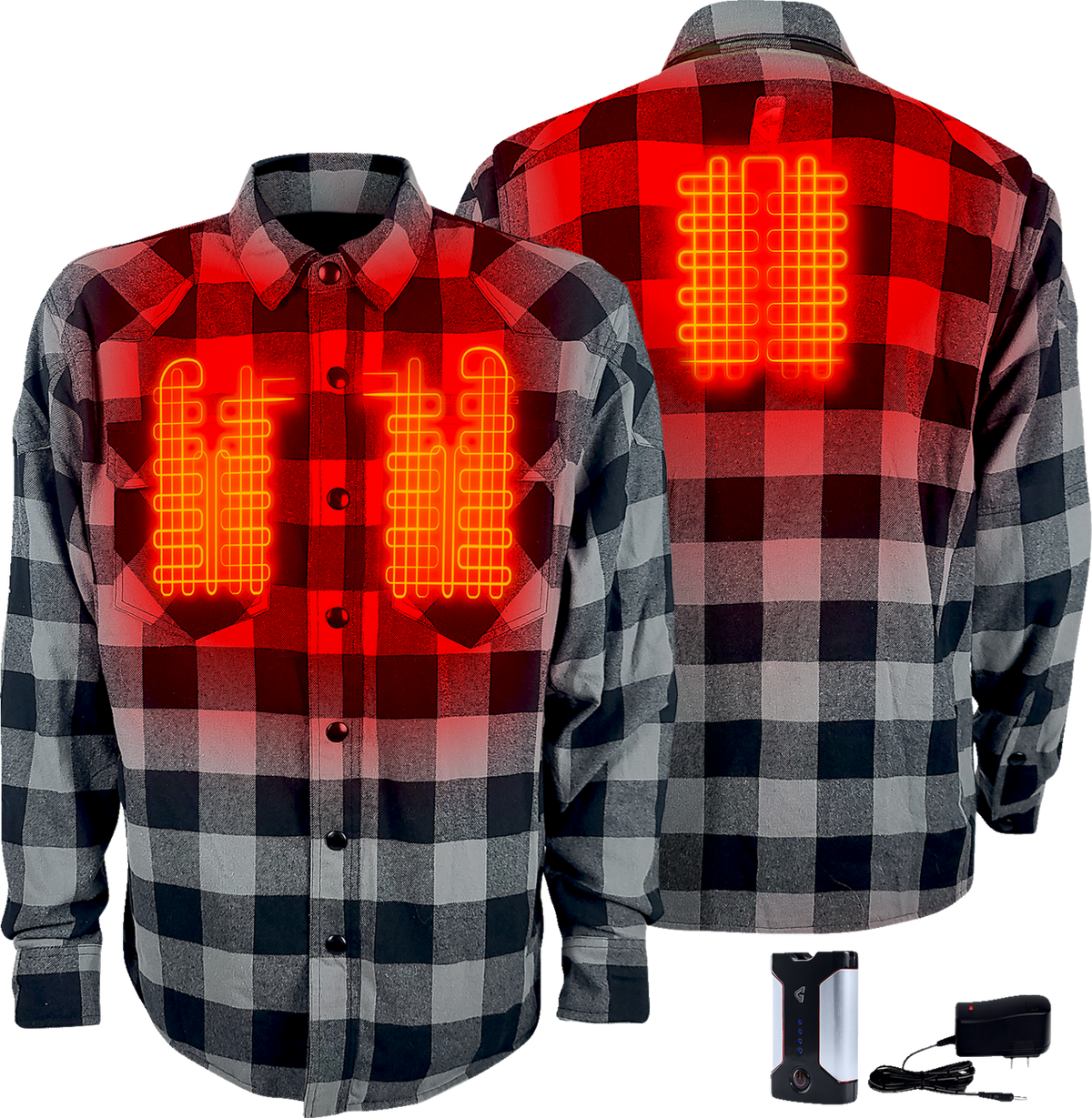 7 V Battery Heated Flannel Shirt - Gray/Black