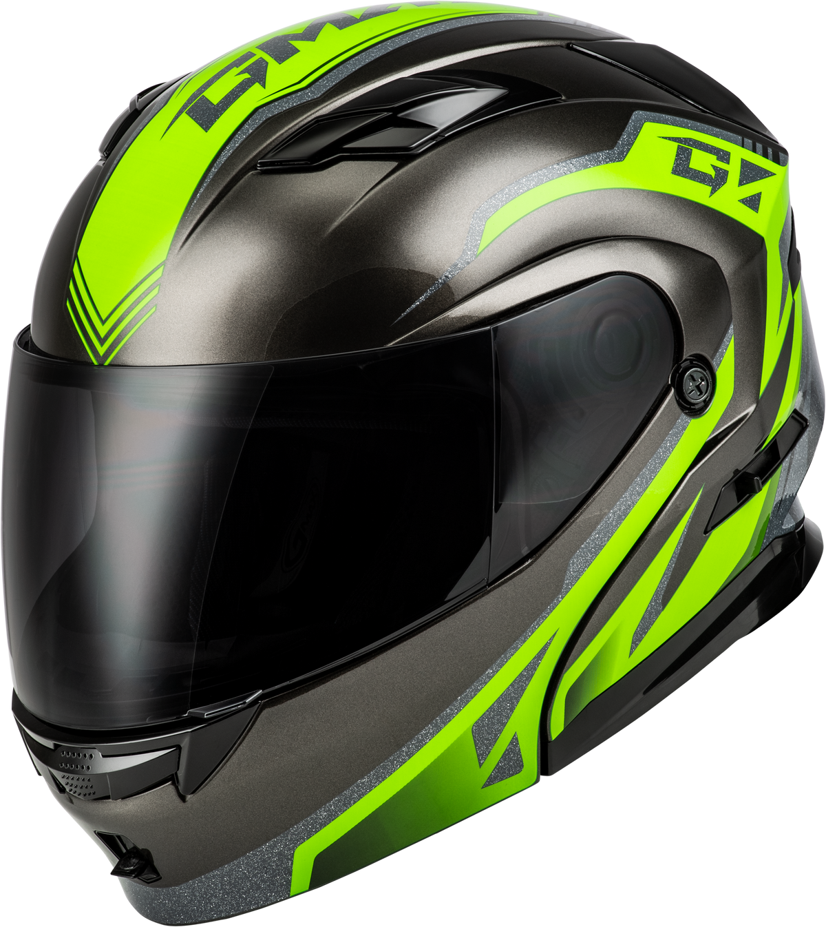 GMAX MD-01 Volta Helmet Black/Silver/Green Metallic