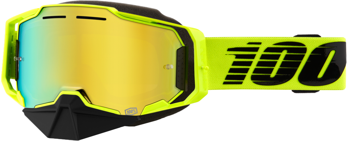 100% Armega Snowmobile Goggles Nuclear Citrus / Mirror Gold Len