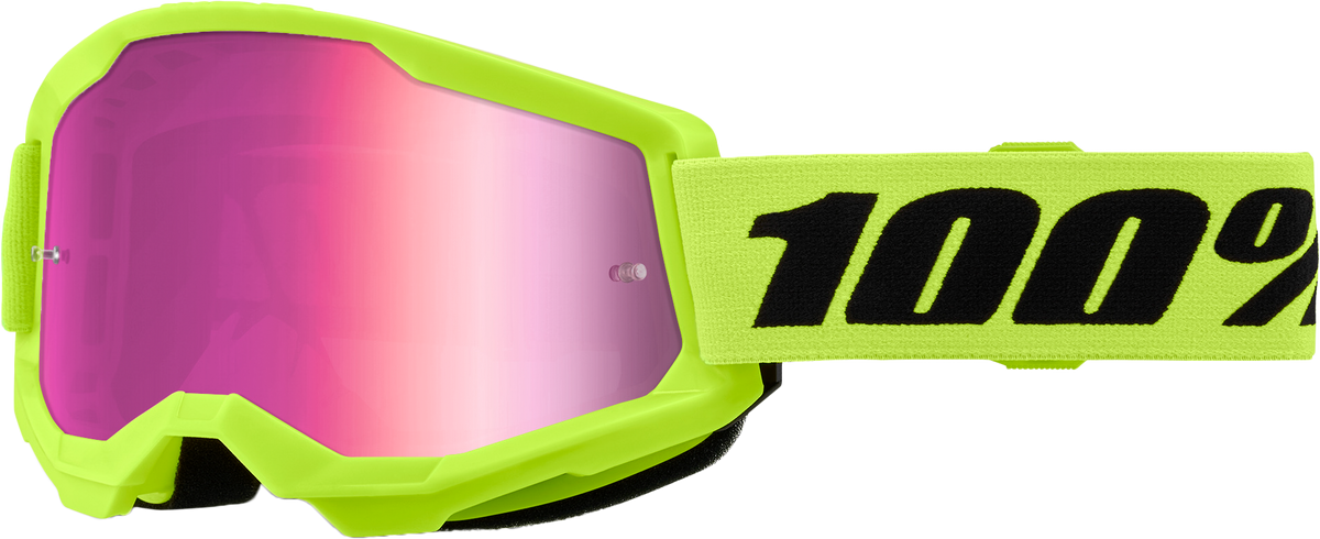 100% Strata 2 Junior Goggles Neon Yellow / Mirror Pink Lens
