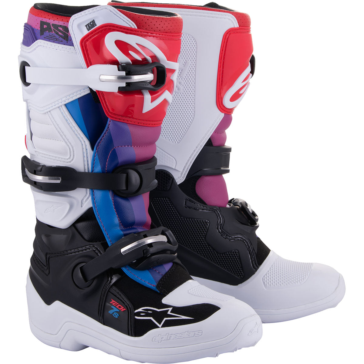 Alpinestars Youth Tech 7S Boots - White/Black/Rainbow