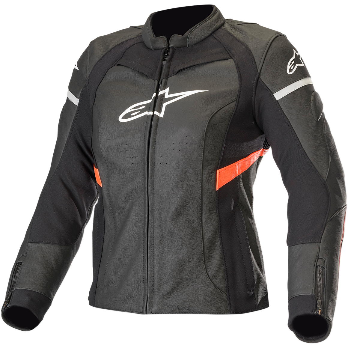 Alpinestars Womens Stella Kira Leather Jacket - Black/Red Fluorescent